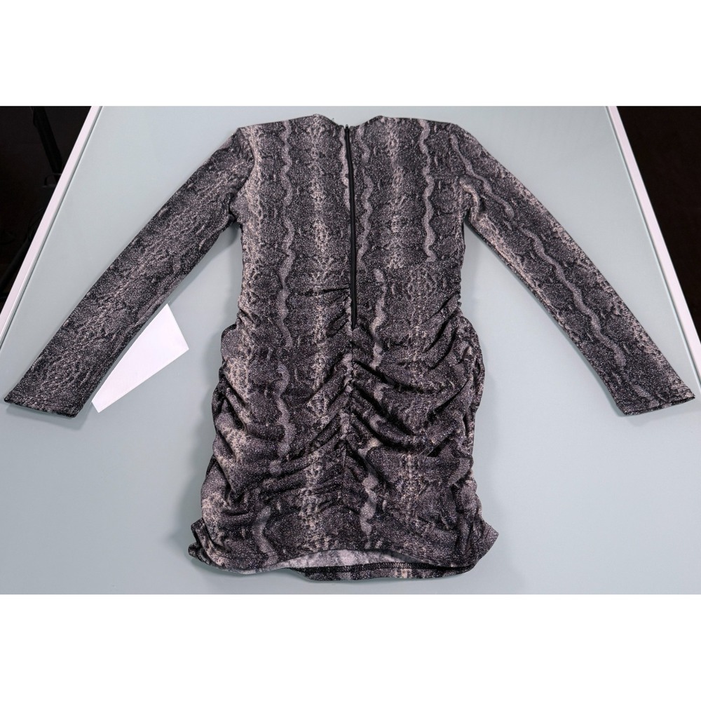 Valiant Paris Snake Print Ruched Bodycon Mini Dress Long Sleeve Gray - Sz Medium - Picture 2 of 16
